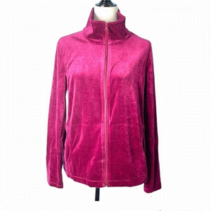 𝅺new Talbots Burgundy Mock-neck Zip Up Velvet Jacket US L